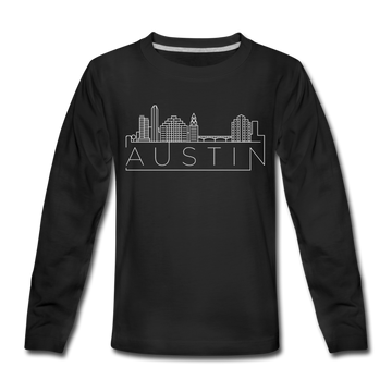 Austin, Texas Youth Long Sleeve Shirt - Skyline Youth Long Sleeve Austin Tee - black