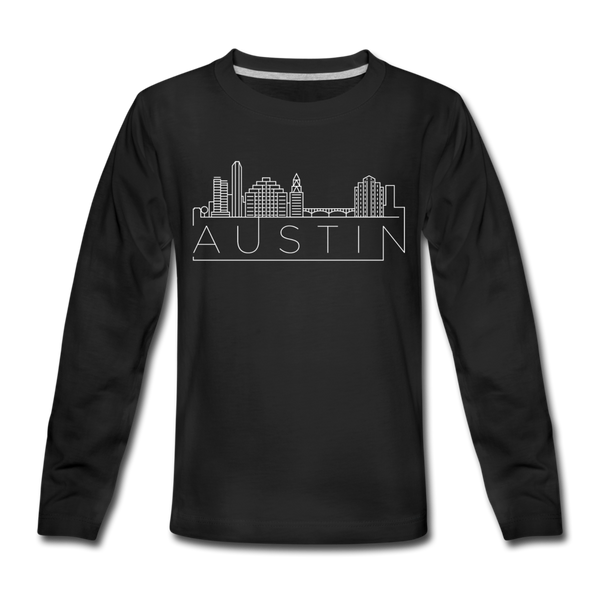 Austin, Texas Youth Long Sleeve Shirt - Skyline Youth Long Sleeve Austin Tee - black