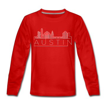 Austin, Texas Youth Long Sleeve Shirt - Skyline Youth Long Sleeve Austin Tee - red