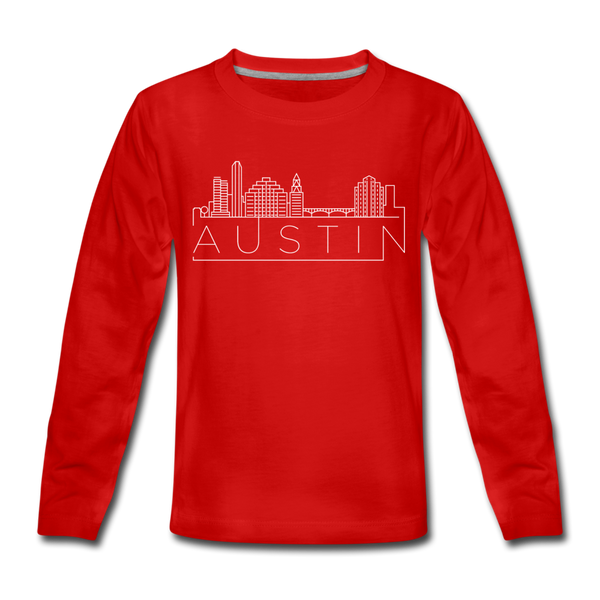 Austin, Texas Youth Long Sleeve Shirt - Skyline Youth Long Sleeve Austin Tee - red