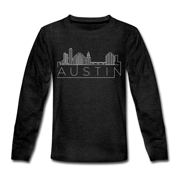 Austin, Texas Youth Long Sleeve Shirt - Skyline Youth Long Sleeve Austin Tee - charcoal gray