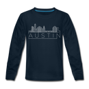 Austin, Texas Youth Long Sleeve Shirt - Skyline Youth Long Sleeve Austin Tee - deep navy