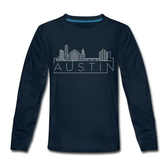 Austin, Texas Youth Long Sleeve Shirt - Skyline Youth Long Sleeve Austin Tee - deep navy