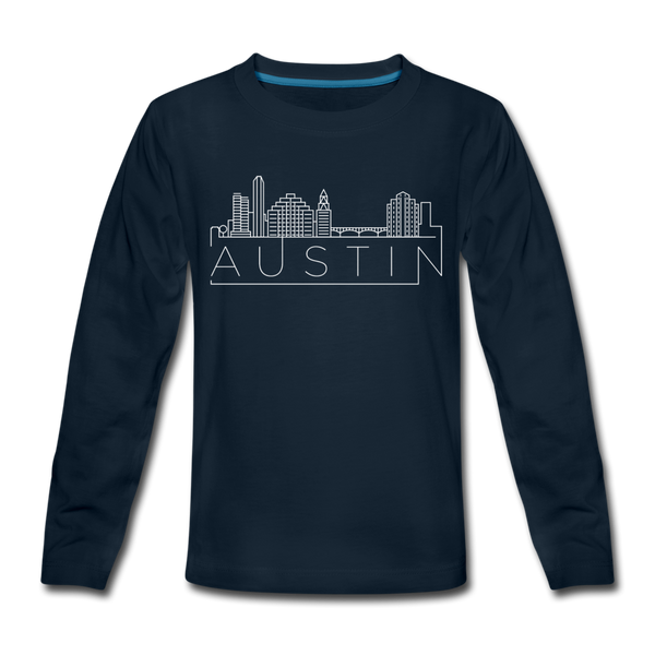 Austin, Texas Youth Long Sleeve Shirt - Skyline Youth Long Sleeve Austin Tee - deep navy
