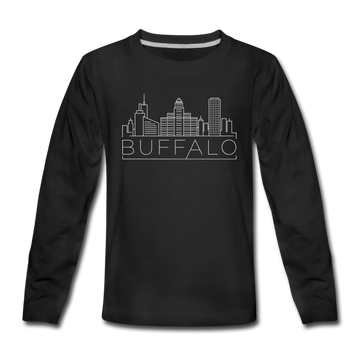 Buffalo, New York Youth Long Sleeve Shirt - Skyline Youth Long Sleeve Buffalo Tee - black