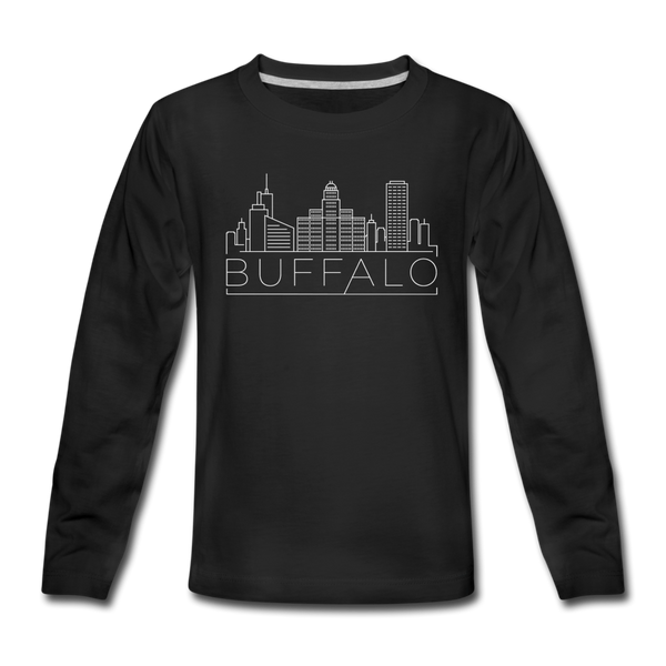Buffalo, New York Youth Long Sleeve Shirt - Skyline Youth Long Sleeve Buffalo Tee - black