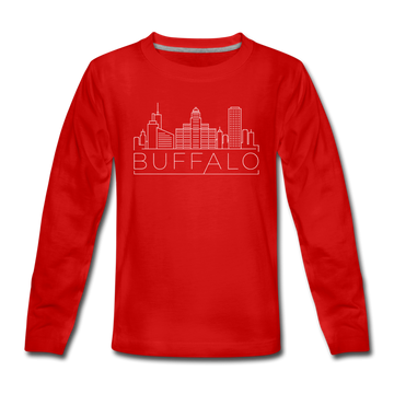 Buffalo, New York Youth Long Sleeve Shirt - Skyline Youth Long Sleeve Buffalo Tee - red