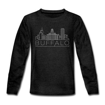 Buffalo, New York Youth Long Sleeve Shirt - Skyline Youth Long Sleeve Buffalo Tee - charcoal gray