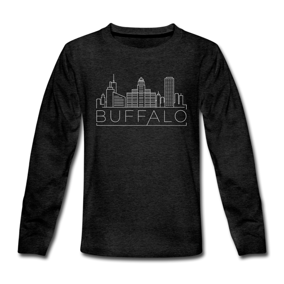 Buffalo, New York Youth Long Sleeve Shirt - Skyline Youth Long Sleeve Buffalo Tee - charcoal gray