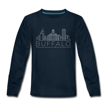 Buffalo, New York Youth Long Sleeve Shirt - Skyline Youth Long Sleeve Buffalo Tee - deep navy