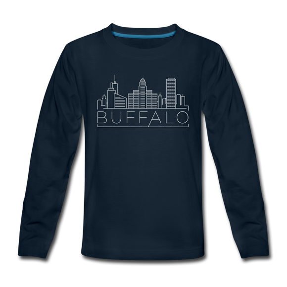 Buffalo, New York Youth Long Sleeve Shirt - Skyline Youth Long Sleeve Buffalo Tee - deep navy