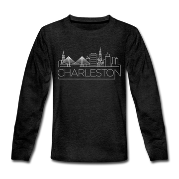 Charleston, South Carolina Youth Long Sleeve Shirt - Skyline Youth Long Sleeve Charleston Tee - charcoal gray
