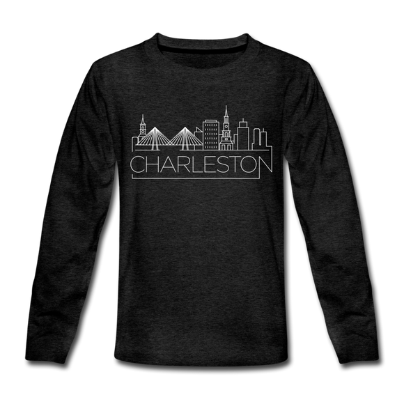 Charleston, South Carolina Youth Long Sleeve Shirt - Skyline Youth Long Sleeve Charleston Tee - charcoal gray