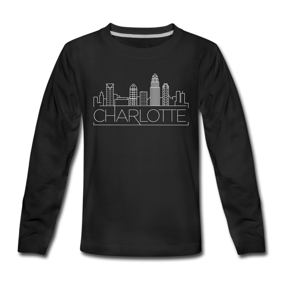 Charlotte, North Carolina Youth Long Sleeve Shirt - Skyline Youth Long Sleeve Charlotte Tee - black