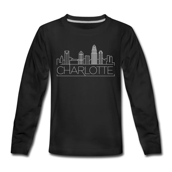 Charlotte, North Carolina Youth Long Sleeve Shirt - Skyline Youth Long Sleeve Charlotte Tee - black