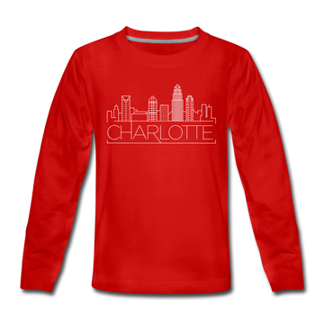 Charlotte, North Carolina Youth Long Sleeve Shirt - Skyline Youth Long Sleeve Charlotte Tee - red