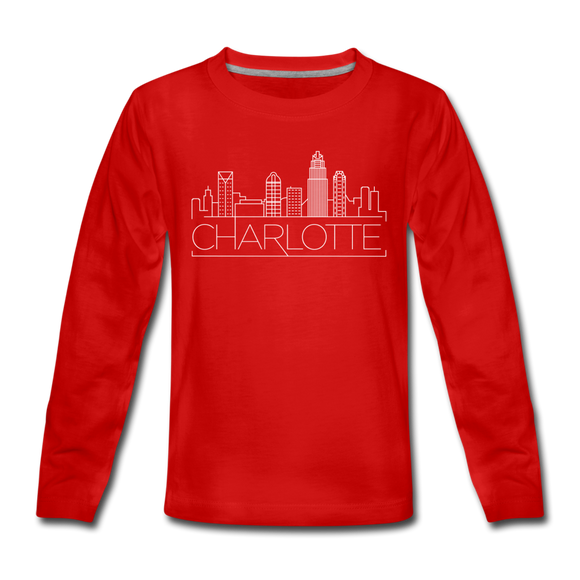 Charlotte, North Carolina Youth Long Sleeve Shirt - Skyline Youth Long Sleeve Charlotte Tee - red