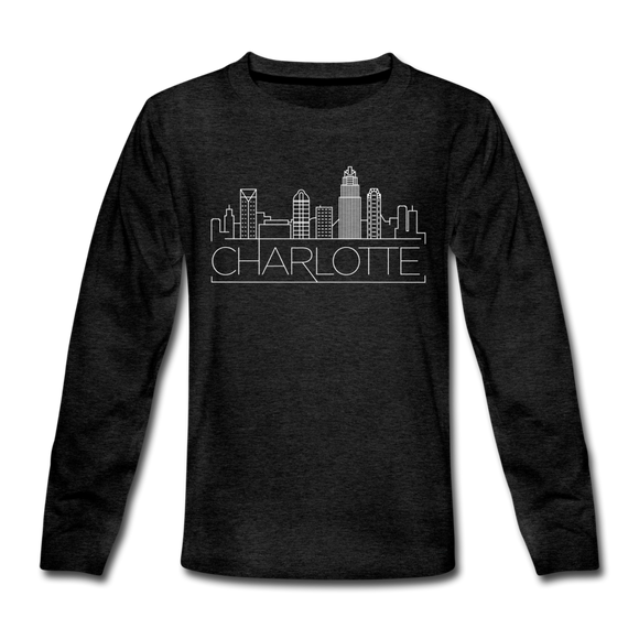 Charlotte, North Carolina Youth Long Sleeve Shirt - Skyline Youth Long Sleeve Charlotte Tee - charcoal gray