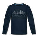 Charlotte, North Carolina Youth Long Sleeve Shirt - Skyline Youth Long Sleeve Charlotte Tee - deep navy