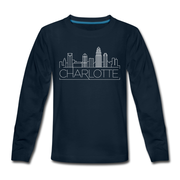 Charlotte, North Carolina Youth Long Sleeve Shirt - Skyline Youth Long Sleeve Charlotte Tee - deep navy