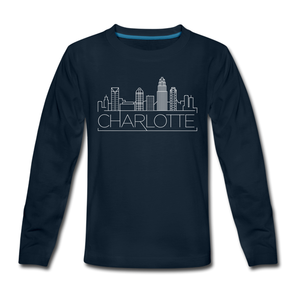 Charlotte, North Carolina Youth Long Sleeve Shirt - Skyline Youth Long Sleeve Charlotte Tee - deep navy