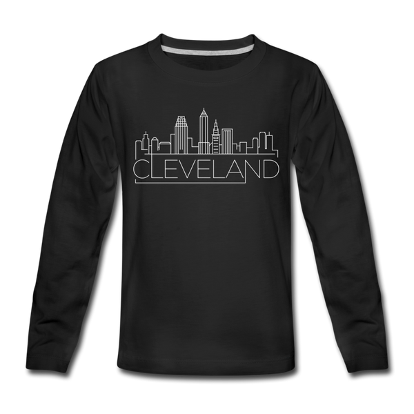 Cleveland, Ohio Youth Long Sleeve Shirt - Skyline Youth Long Sleeve Cleveland Tee - black