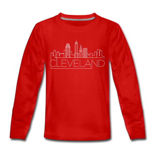 Cleveland, Ohio Youth Long Sleeve Shirt - Skyline Youth Long Sleeve Cleveland Tee - red
