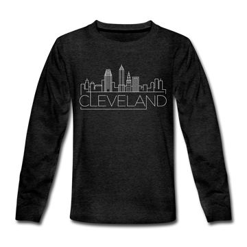 Cleveland, Ohio Youth Long Sleeve Shirt - Skyline Youth Long Sleeve Cleveland Tee - charcoal gray