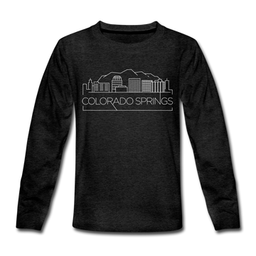 Colorado Springs, Colorado Youth Long Sleeve Shirt - Skyline Youth Long Sleeve Colorado Springs Tee - charcoal gray