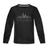 Chicago, Illinois Youth Long Sleeve Shirt - Skyline Youth Long Sleeve Chicago Tee - black