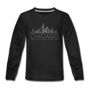Chicago, Illinois Youth Long Sleeve Shirt - Skyline Youth Long Sleeve Chicago Tee - black