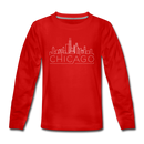 Chicago, Illinois Youth Long Sleeve Shirt - Skyline Youth Long Sleeve Chicago Tee - red