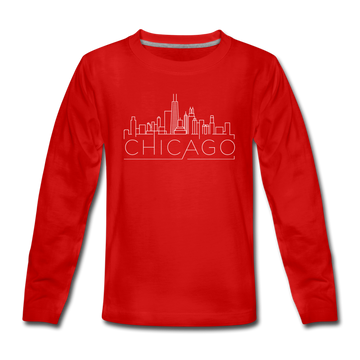 Chicago, Illinois Youth Long Sleeve Shirt - Skyline Youth Long Sleeve Chicago Tee - red