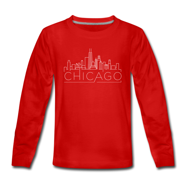 Chicago, Illinois Youth Long Sleeve Shirt - Skyline Youth Long Sleeve Chicago Tee - red