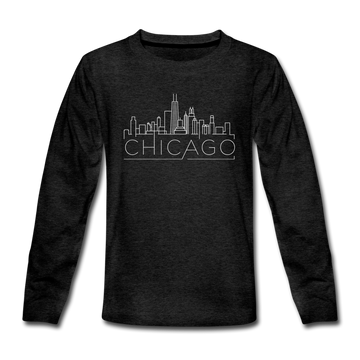 Chicago, Illinois Youth Long Sleeve Shirt - Skyline Youth Long Sleeve Chicago Tee - charcoal gray