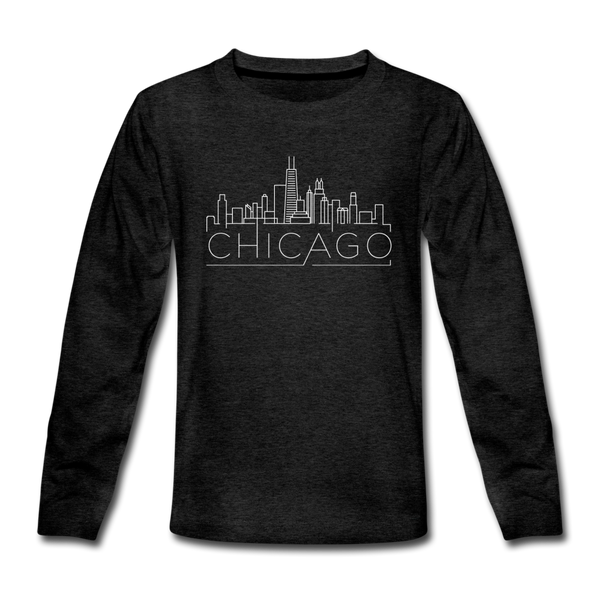 Chicago, Illinois Youth Long Sleeve Shirt - Skyline Youth Long Sleeve Chicago Tee - charcoal gray