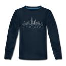 Chicago, Illinois Youth Long Sleeve Shirt - Skyline Youth Long Sleeve Chicago Tee - deep navy