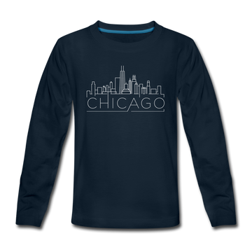 Chicago, Illinois Youth Long Sleeve Shirt - Skyline Youth Long Sleeve Chicago Tee - deep navy