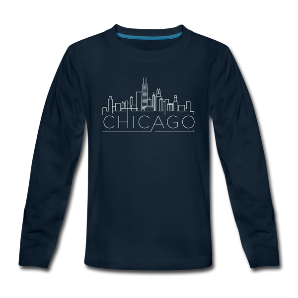 Chicago, Illinois Youth Long Sleeve Shirt - Skyline Youth Long Sleeve Chicago Tee - deep navy
