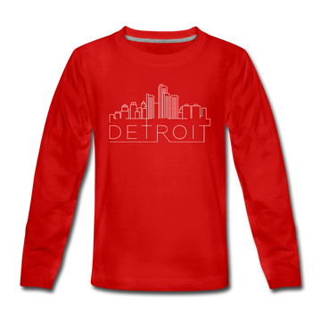 Detroit, Michigan Youth Long Sleeve Shirt - Skyline Youth Long Sleeve Detroit Tee - red
