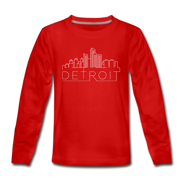 Detroit, Michigan Youth Long Sleeve Shirt - Skyline Youth Long Sleeve Detroit Tee - red