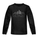 Detroit, Michigan Youth Long Sleeve Shirt - Skyline Youth Long Sleeve Detroit Tee - charcoal gray