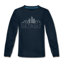 Detroit, Michigan Youth Long Sleeve Shirt - Skyline Youth Long Sleeve Detroit Tee - deep navy