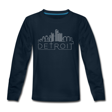 Detroit, Michigan Youth Long Sleeve Shirt - Skyline Youth Long Sleeve Detroit Tee - deep navy