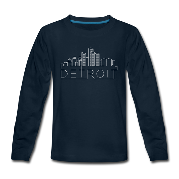 Detroit, Michigan Youth Long Sleeve Shirt - Skyline Youth Long Sleeve Detroit Tee - deep navy