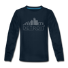 Detroit, Michigan Youth Long Sleeve Shirt - Skyline Youth Long Sleeve Detroit Tee - deep navy