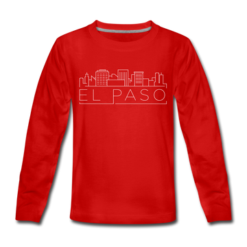 El Paso, Texas Youth Long Sleeve Shirt - Skyline Youth Long Sleeve El Paso Tee - red