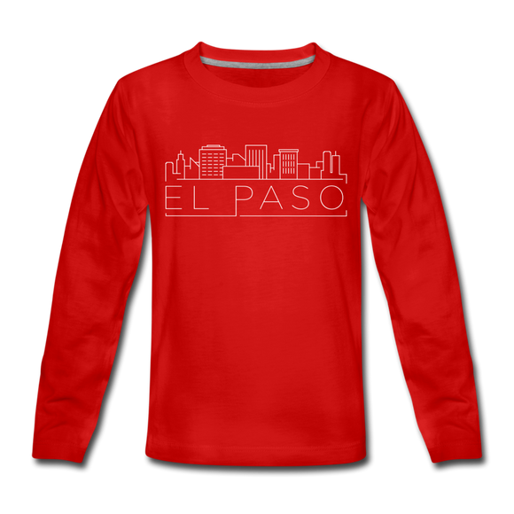 El Paso, Texas Youth Long Sleeve Shirt - Skyline Youth Long Sleeve El Paso Tee - red
