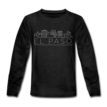 El Paso, Texas Youth Long Sleeve Shirt - Skyline Youth Long Sleeve El Paso Tee - charcoal gray