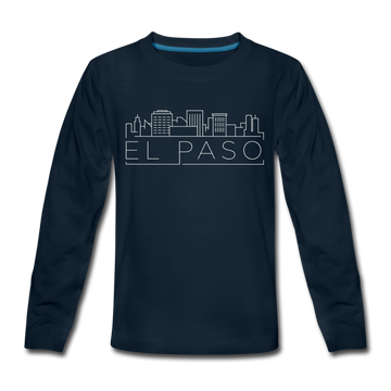 El Paso, Texas Youth Long Sleeve Shirt - Skyline Youth Long Sleeve El Paso Tee - deep navy